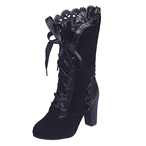 Stiefeletten Dame Vintage Viktorianisch Stiefel Damen Schnürsenkel Steampunk Kurzschaft Stiefel mit Absatz Reißverschluss Damen Ankle Boots Hochzeit Oktoberfest von Generic