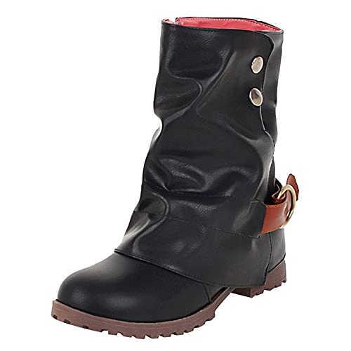 Stiefeletten Damen, Klassisch Wildleder Halbstiefel Mode Spitz Schlupfschuhe Niederung Stiefel mit Schnalle Elegant Kurzstiefel Übergangsstiefel Halbhohe Ankle Boots Halbhoch Damenstiefel von Generic