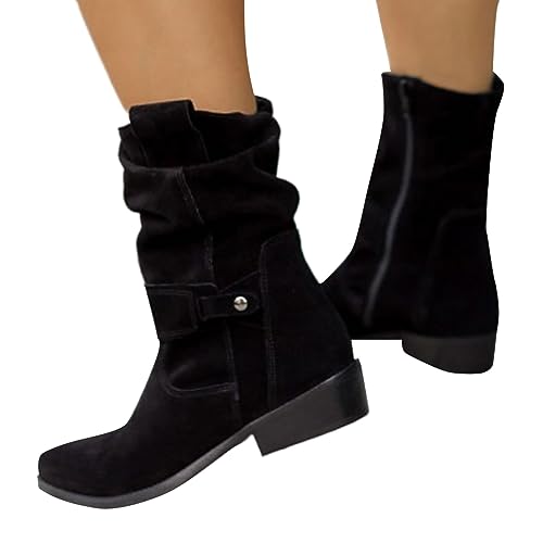 Stiefeletten Damen, Klassisch Wildleder Halbstiefel Mode Spitz Schlupfschuhe Niederung Stiefel mit Schnalle Elegant Kurzstiefel Übergangsstiefel Halbhohe Ankle Boots Halbhoch Damenstiefel von Generic
