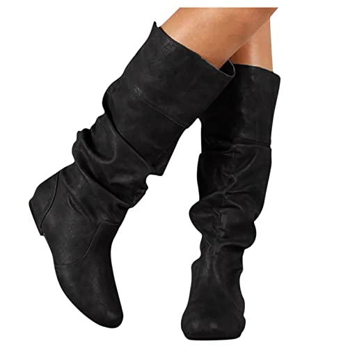 Stiefeletten Damen, Overknees Stiefel Damen mit Absatz Plateau Flach Elegant Lange Cowboystiefel Kniehoch Langschaft Hohe Stiefel Cowboy Boots Lang Stiefeletten Winterschuhe Damenstiefel von Generic