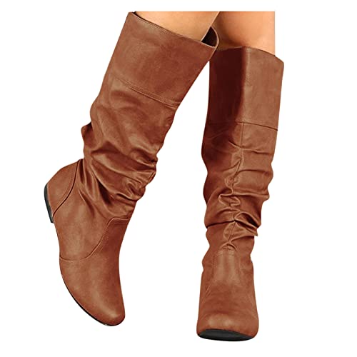 Stiefeletten Damen, Overknees Stiefel Damen mit Absatz Plateau Flach Elegant Lange Cowboystiefel Kniehoch Langschaft Hohe Stiefel Cowboy Boots Lang Stiefeletten Winterschuhe Damenstiefel von Generic