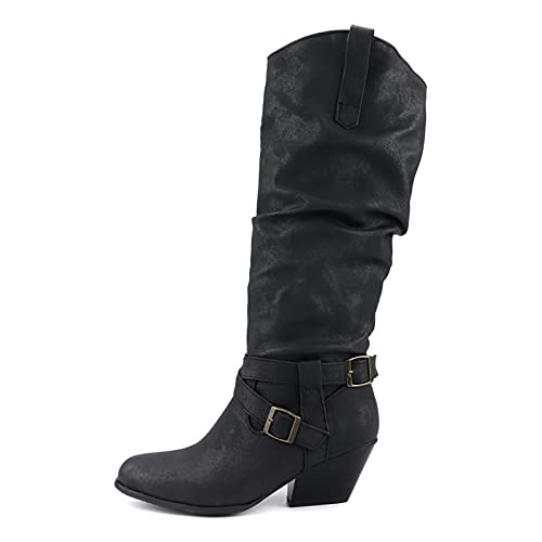 Stiefeletten Damen, Overknees Stiefel mit Absatz Plateau Blockabsatz Schnalle Cowboystiefel Elegant Kniehoch Langschaft Hohe Cowboy Stiefel Lang Stiefeletten Winterschuhe Damenstiefel von Generic