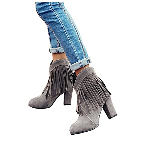 Stiefeletten Damen, Stiefel Damen Stiefeletten mit Absatz Blockabsatz Cowboystiefel Elegant Quaste Winterstiefel Kurzschaft Ankle Boots Herbst Winter Kurz Stiefel Damenstiefel Winterschuhe von Generic