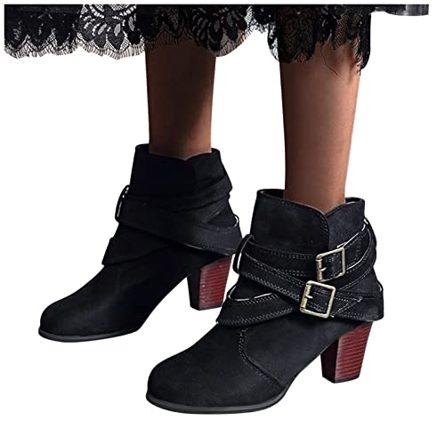 Stiefeletten Damen, Stiefel Damen Stiefeletten mit Absatz Blockabsatz Schnalle Kurze Cowboystiefel Elegant Winterstiefel Kurzschaft Ankle Boots Winter Kurz Stiefel Damenstiefel Winterschuhe von Generic