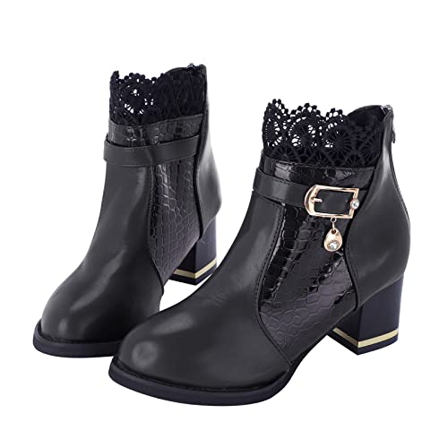 Stiefeletten Damen, Stiefel Damen Stiefeletten mit Absatz Plateau Blockabsatz Spitze Winterstiefel Cowboystiefel Elegant Ankle Cowboy Boots Winter Kurz Stiefel Winterschuhe Damenstiefel von Generic