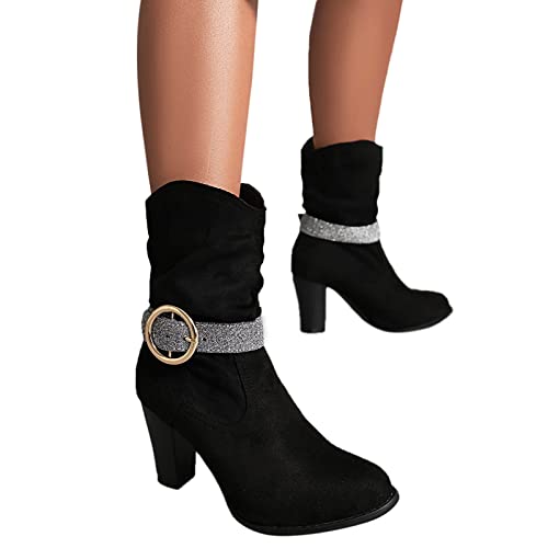 Stiefeletten Damen, Stiefeletten mit Absatz Plateau Party Halbschaft Cowboystiefel Winterstiefel Winter Elegant Kurzschaft Ankle Boots Kurz Stiefel Mode Winterschuhe Damenstiefel von Generic