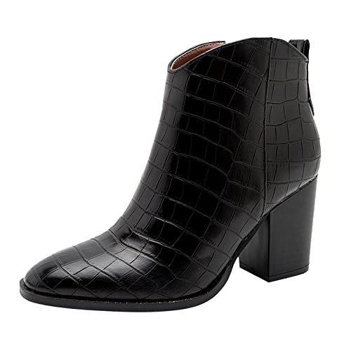 Stiefeletten Damen, Winterschuhe mit absatz Vintage Leopard Spitz Leder Damen Chelsea Boots Halbstiefel Frauen Lederstiefel Westernstiefel Damenstiefel Boots Snowboots Gummistiefel Übergangsstiefel von Generic