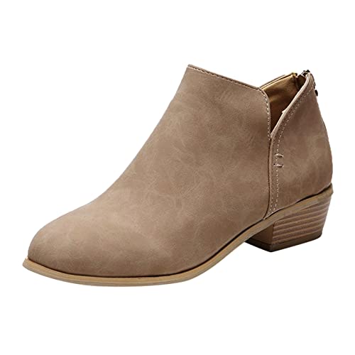 Stiefeletten Damen,Stiefel Damen Blockabsatz Keilabsatz Atmungsaktive Boots mit Absatz Slip On Schuhe Einfarbig Knöchelhoher Stiefelette Absatz Reißverschluss Kurzschaft Knöchelstiefel Booties von Generic