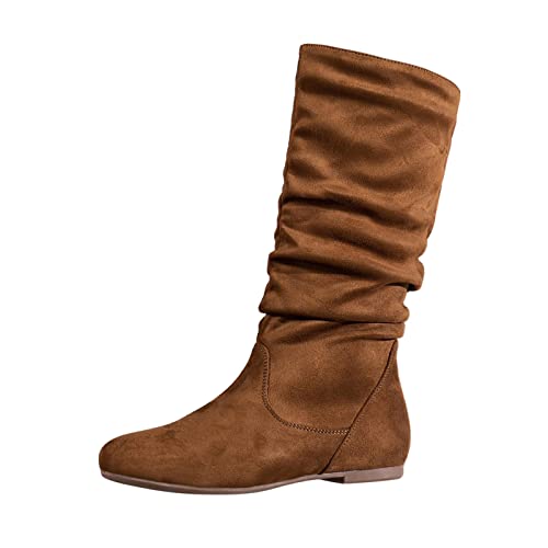 Stiefeletten Damen Braune Cowboystiefel Leder Herbst Stiefel Leichte Wildleder Halbschuhe Elegant Winterstiefel Halbhoch Ankle Boots Cowboystiefel Breit Chelsea Boots von Generic
