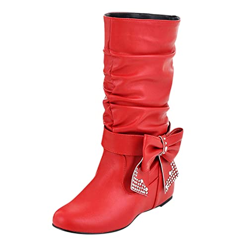 Stiefeletten Damen Elegant Wildleder Halbstiefel Schlupfschuhe Stiefel mit Schnalle Kurzstiefel Winterstiefel Bequemer Absatz Ankle Boots Halbhöch Westernstiefel Damenstiefel (Red, 41) von Generic