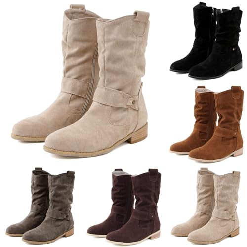 Stiefeletten Damen Elegant Wildleder Halbstiefel Spitz Schlupfschuhe Stiefel Mit Schnalle Kurzstiefel Winterstiefel Halbhohe bequemer Absatz Ankle Boots Halbhoch Westernstiefel Damenstiefel von Generic