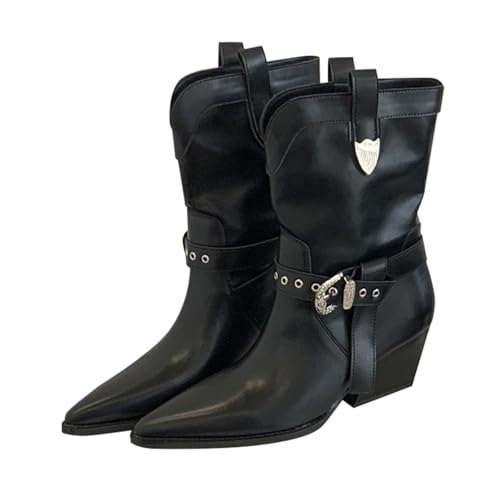 Stiefeletten Damen Leder Cowboy Boots Halbhoch Ankle Boots Halbschuhe Mit Absatz Chelsea Elegant Winterstiefel Braune Stiefeletten Spitz Cowboystiefel Leder von Generic