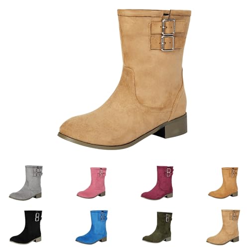Stiefeletten Damen Mit Absatz, Chelsea Boots Elegant Und Bequem, Ankle Boots Damen Herbst Winter, Cowboystiefel Schwarz Braun, Leder Stiefeletten Wildleder Westernstiefel von Generic