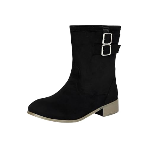 Stiefeletten Damen Mit Absatz, Chelsea Boots Elegant Und Bequem, Ankle Boots Damen Herbst Winter, Cowboystiefel Schwarz Braun, Leder Stiefeletten Wildleder Westernstiefel von Generic