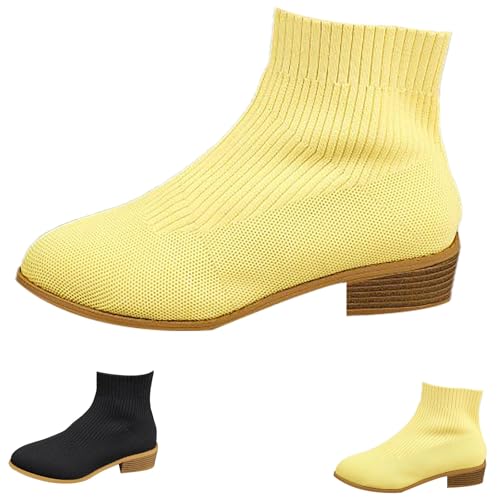Stiefeletten Damen Mit Absatz - Ankle Boots Strick Sockenstiefel Weich Bequem Damenstiefel Spitzzehe Schlupfstiefel Blockabsatz Kurzschaft-Boots Leichte Winterstiefel Elegant Knöchelschuhe Stiefeletten Damen Mit Absatz - Ankle Boots Strick Sockenstiefel Weich Bequem Damenstiefel Spitzzehe Schlupfstiefel Blockabsatz Kurzschaft-Boots Leichte Winterstiefel Elegant Knöchelschuhe von Generic