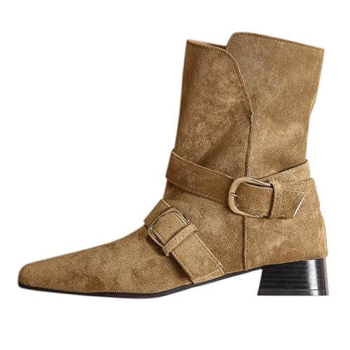 Stiefeletten Damen Mit Absatz Chelsea Boots Wildleder Stiefeletten Westernstiefel Elegant Cowboy Boots Winterstiefel Schwarze Wildleder Schwarz Braun von Generic