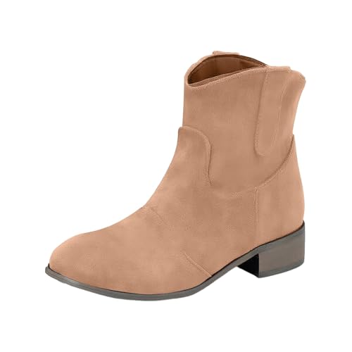 Stiefeletten Damen Mit Absatz Herbst Cowboystiefel Elegant Chelsea Boots Wildleder Stiefel Weiter Schaft Ankle Boots Braune Spitz Beige Winterstiefel Cowboy Stiefeletten von Generic