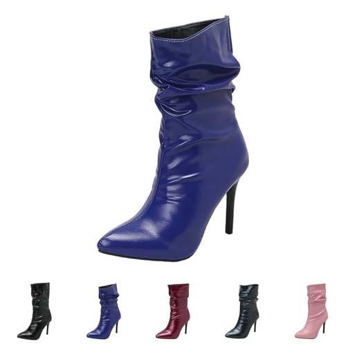 Stiefeletten Damen Mit Absatz Leder - Damen High Heels Stiefel Sexy - Lederstiefel Pfennigasbatz Schlupfstiefel Elegante Pu-Lerde-Stiefel Halbschaft Chelsea Boots Stilettos Damenstiefel von Generic