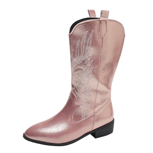 Stiefeletten Damen Mit Absatz Leder - Halbstiefel Vintage Stickerei Cowboystiefel Halbschaft Westernstiefel Spitzer Zehenpartie Schlupfstiefel Elegante Damenstiefel Warm Winterstiefel von Generic