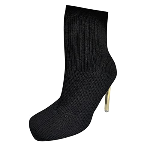 Stiefeletten Damen Mit Absatz Sexy - Ankle Boots Damen Sommer Strick Stiefel Stiletto High Heels Quadratisch Schlupfstiefel Kurzschaft Damenstiefel Geschlossene Pumps Elegant Halbstiefel von Generic
