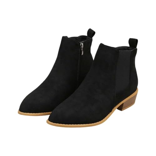 Stiefeletten Damen Mit Absatz Spitzzehe - Ankle Boots Kurzschaft Wildlederstiefel Knöchelhoch Freizeitschuhe Einfarbig Elegant Damenstiefel Vintage Knöchelschuhe Mit Reißverschluss von Generic