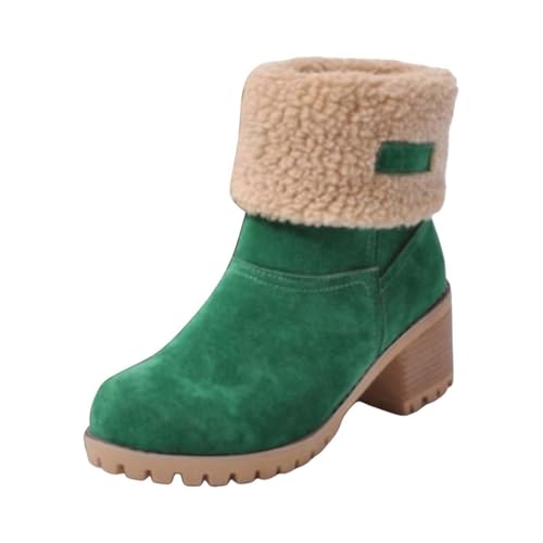 Stiefeletten Damen Schneestiefel mit Absatz Gefüttert Winterschuhe Ankle Boots Winter Winterstiefel Komfort Stiefel Snow Winterboots Wasserdicht Warm Snowboot Grün 44 von Generic