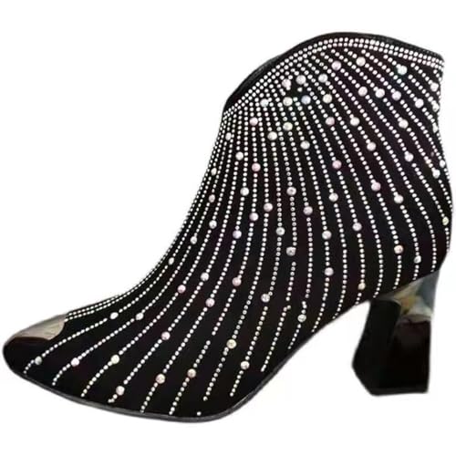 Stiefeletten Damen Schwarz Glitzer - Sexy High Heels Für Damen Chelsea Boots Spitzzehe Ankle Boots Blockabsatz Kurzschaftstiefel Elegant Damenstiefel Für Abend Partei Abschlussball von Generic