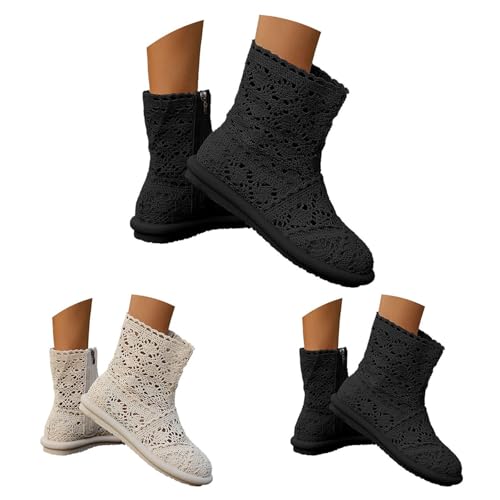 Stiefeletten Damen Sommer - Kurzstiefel Damen Cutout Halbstiefel Elegante Ankle Boots Rundzehe Kurzschaftstiefel Stoff Damenstiefel Wide Fit Plateau Boots Halbhohe Westernstiefel von Generic