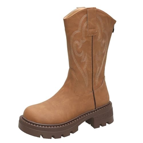 Stiefeletten Damen Spitz Schlupfschuhe Cowboystiefel Retro Reißverschluß Boots Blockabsatz Ankle Schuhe Kurzstiefel Halbhohe Westernstiefel Halbhoch Westernstiefel Damenstiefel von Generic