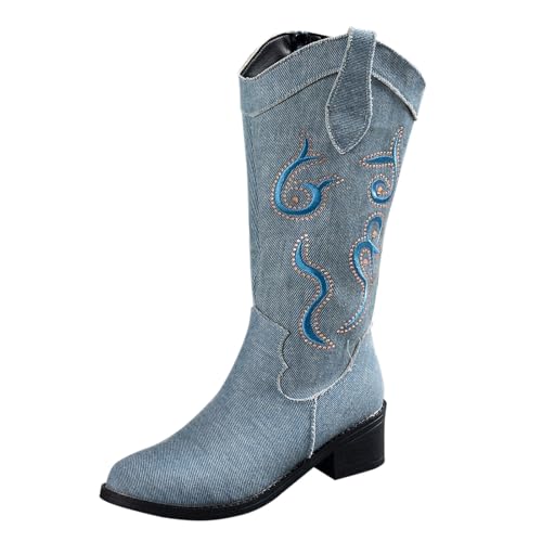 Stiefeletten Damen Trachten Wildleder Cowboyboots Cowboyboots Halbstiefel Schlupfschuhe Ankle Boots Blockabsatz Winter Herbst Halbhohe Westernstiefel Westernstiefel Halbhohe von Generic