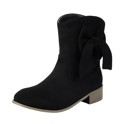 Stiefeletten Damen WildLeder Cowboystiefel Halbstiefel Schlupfschuhe Niederung Stiefel Kurzstiefel Übergangsstiefel Blockabsatz Ankle Boots Halbhöch Damenstiefel Booties (Black, 40) von Generic