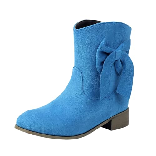 Stiefeletten Damen WildLeder Cowboystiefel Halbstiefel Schlupfschuhe Niederung Stiefel Kurzstiefel Übergangsstiefel Blockabsatz Ankle Boots Halbhöch Damenstiefel Booties (Blue, 37) von Generic