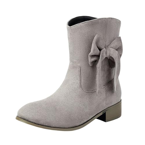 Stiefeletten Damen WildLeder Cowboystiefel Halbstiefel Schlupfschuhe Niederung Stiefel Kurzstiefel Übergangsstiefel Blockabsatz Ankle Boots Halbhöch Damenstiefel Booties (Grey, 37) von Generic