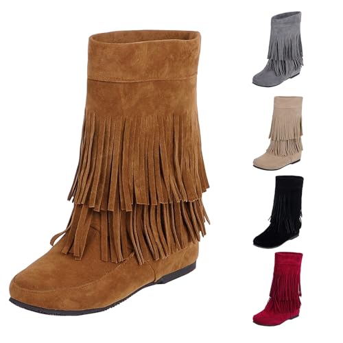 Stiefeletten Damen Wildleder - Cowboystiefel Damen Weiter Schaft Winterstiefel Mit Fransen Halbschaft Schlupfstiefel Rundzehe Halbstiefel rutschfest Sohle Schneestiefel Damenstiefel Stiefeletten Damen Wildleder - Cowboystiefel Damen Weiter Schaft Winterstiefel Mit Fransen Halbschaft Schlupfstiefel Rundzehe Halbstiefel rutschfest Sohle Schneestiefel Damenstiefel von Generic