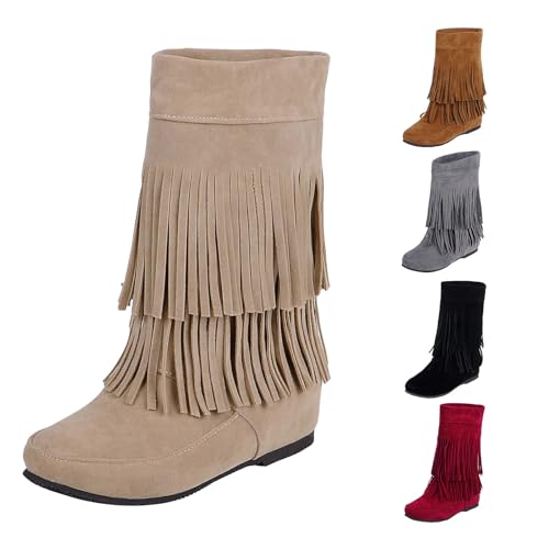 Stiefeletten Damen Wildleder - Cowboystiefel Damen Weiter Schaft Winterstiefel Mit Fransen Halbschaft Schlupfstiefel Rundzehe Halbstiefel rutschfest Sohle Schneestiefel Damenstiefel Stiefeletten Damen Wildleder - Cowboystiefel Damen Weiter Schaft Winterstiefel Mit Fransen Halbschaft Schlupfstiefel Rundzehe Halbstiefel rutschfest Sohle Schneestiefel Damenstiefel von Generic