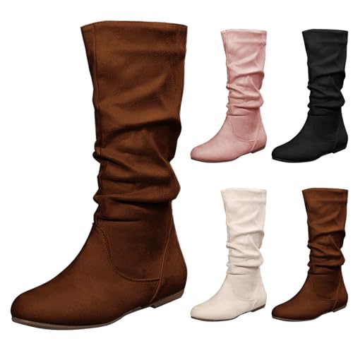Stiefeletten Damen Wildleder - Halbstiefel Damen Elegant Reitstiefel Mit Seitlichem Reißverschluss Flach Cowboystiefel Halbschaft Winterstiefel Rundzehe Boots Elegante Bequem Damenstiefel von Generic