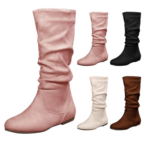 Stiefeletten Damen Wildleder - Halbstiefel Damen Elegant Reitstiefel Mit Seitlichem Reißverschluss Flach Cowboystiefel Halbschaft Winterstiefel Rundzehe Boots Elegante Bequem Damenstiefel von Generic