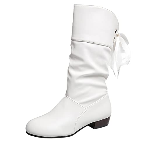 Stiefeletten Damen Wildleder Halbstiefel Schlupfschuhe Stiefel Kurzstiefel Übergangsstiefel Blockabsatz Halbhöch Boots Damenstiefel Cowboy Boots Westernstiefel Winterschuhe (White, 38) von Generic