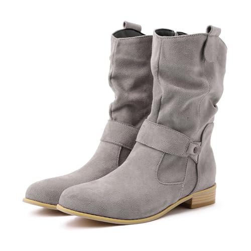Stiefeletten Damen Wildleder Trachten mit Schnalle Cowboystiefel Ankle Boots mit Absatz Herbst Westernstiefel Stiefel Leicht Elegant Halbstiefel Schlupfschuhe 36-43 von Generic