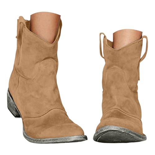 Stiefeletten Damen Winter,Western Wildleder Cowboy Knöchelstiefel Winter Runde Zehe Mode Retro modische Casual Wildleder Solid Color Slip On Back Reißverschluss Mitte Kalb Stiefel Stiefeletten Damen Winter,Western Wildleder Cowboy Knöchelstiefel Winter Runde Zehe Mode Retro modische Casual Wildleder Solid Color Slip On Back Reißverschluss Mitte Kalb Stiefel von Generic