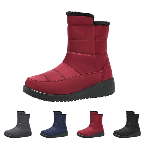 Stiefeletten Damen Winter Gefüttert - Stiefeletten Damen Mit Absatz Elegant Schneestiefel Winter Schlupfstiefel Leichte rutschfest Skischuhe Halbschaft Wanderstiefel Slip-On Snowboots von Generic