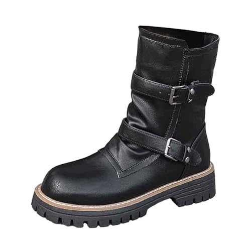 Stiefeletten Damen Winterstiefel mit Blockabsatz Elegant Halbstiefel Schnalle Absatz Ankle Boots Westernstiefel Damenstiefel Winterschuhe Schneestiefel Outdoors Rutschfeste Stiefel Boots (Black, 39) von Generic