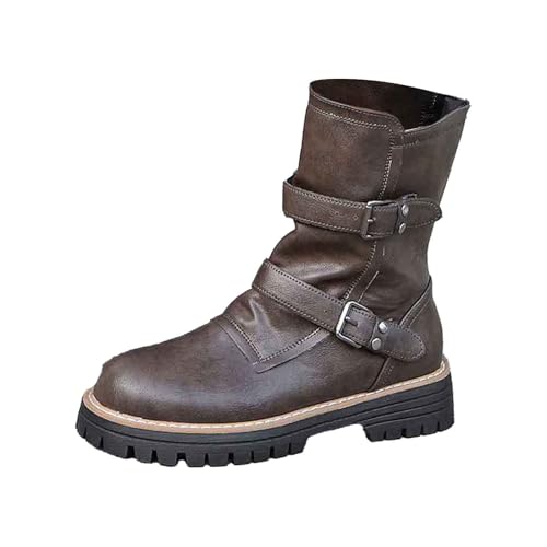 Stiefeletten Damen Winterstiefel mit Blockabsatz Elegant Halbstiefel Schnalle Absatz Ankle Boots Westernstiefel Damenstiefel Winterschuhe Schneestiefel Outdoors Rutschfeste Stiefel Boots (Brown, 37) von Generic