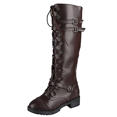 Stiefeletten Damen mit Absatz - Herren Winter Barfußschuhe Block Chunky Mittelalterliche Piratenstiefel Niedriger Absatz Erhältlich für Normale und Breite Waden Unisex Country Western Stiefel von Generic