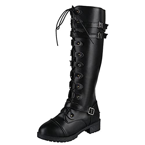 Stiefeletten Damen mit Absatz - Herren Winter Barfußschuhe Block Chunky Mittelalterliche Piratenstiefel Niedriger Absatz Erhältlich für Normale und Breite Waden Unisex Country Western Stiefel von Generic