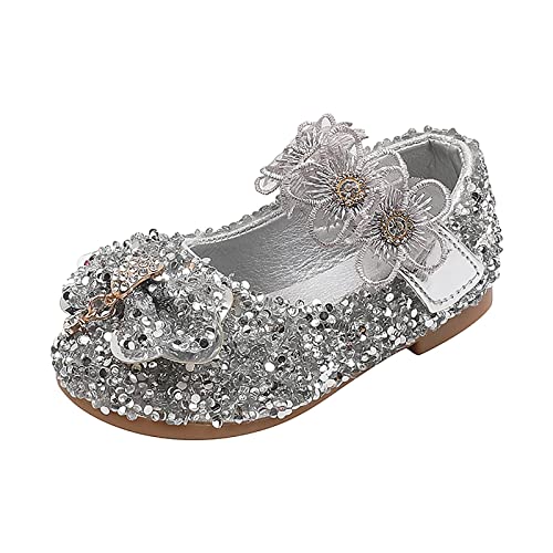 Stiefeletten Kinder Performance Tanzschuhe für Mädchen Kinderschuhe Perle Strass glänzende Prinzessin Schuhe Baby Mädchen Schuhe Schneeschuhe 36 (Silver, 21 Toddler) von Generic