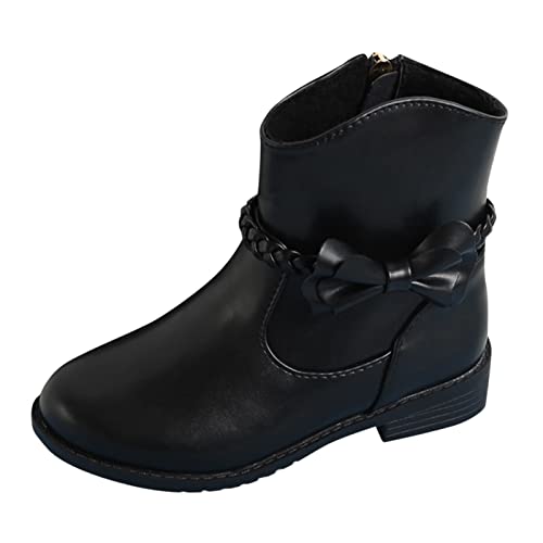 Stiefeletten Mädchen Wasserdicht Lederstiefel Wildlederstiefel mit Schleife Seitlichem Reißverschluss Anti Rutsch Schneestiefel Niedrige Absätze Kinderstiefeletten (Black, 27.5 Little Child) von Generic