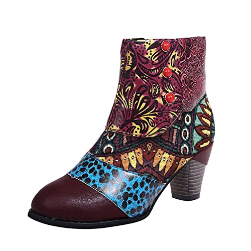 Stiefeletten Mode Damenschuhe mit Absatz Klassische Elegant Knöchelhoch Chunky High Heels Retro Reißverschluss Kurze Stiefel Winterschuhe Ankle Boots Lila 42 von Generic