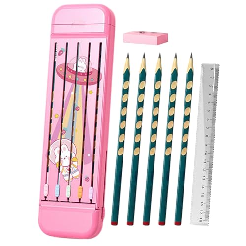 Stiftebox mit Fächern, multifunktionale Stiftbox, multifunktionale Aufbewahrungsbox für Organizer, Bleistiftbox, Schulbedarf mit 5 Bleistiften, Radiergummi,, Piink, Se référer au descriptif, Art Deco von Generic