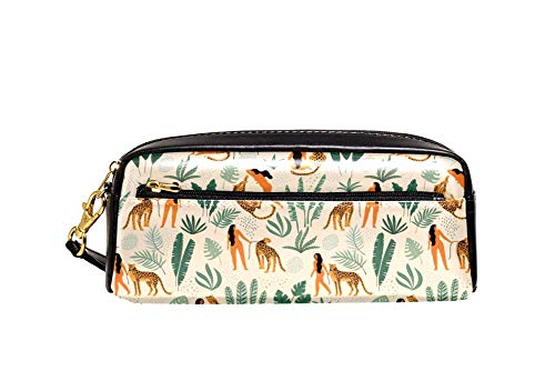 Stifthalter Primitive Frau Und Leoparden-Tropenurlaub Federmäppchen Große Kapazität Bleistiftetui Tragbar Bleistift Beutel Für Erwachsener Mädchen Kinder von Generic